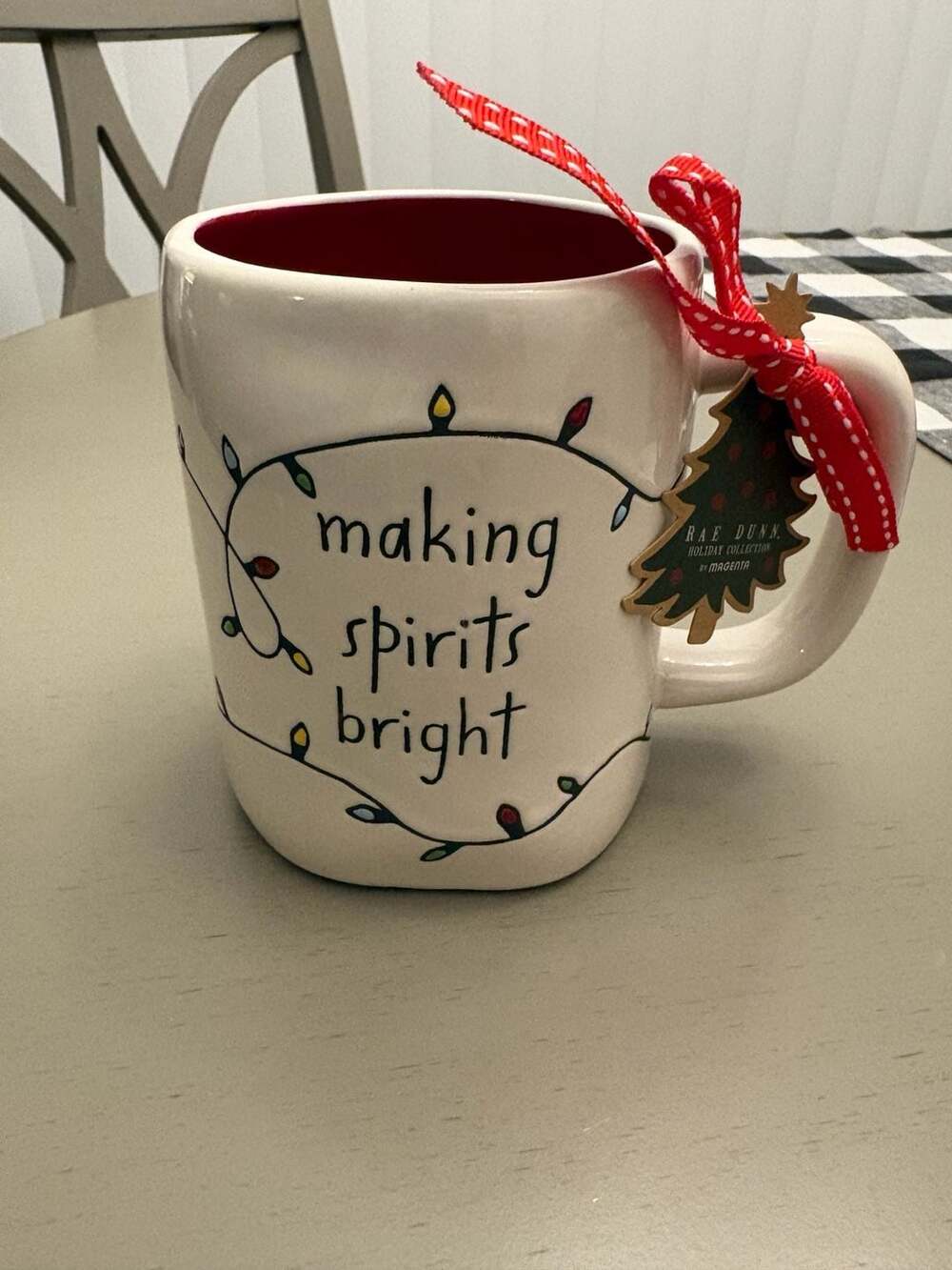 Rae Dunn Making Spirits Bright Christmas Coffee Mug Red Interior